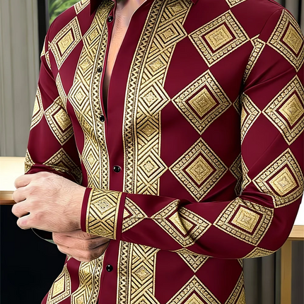 New men's 3D clover printed long sleeved shirt with high-quality pattern casual long sleeved collar top