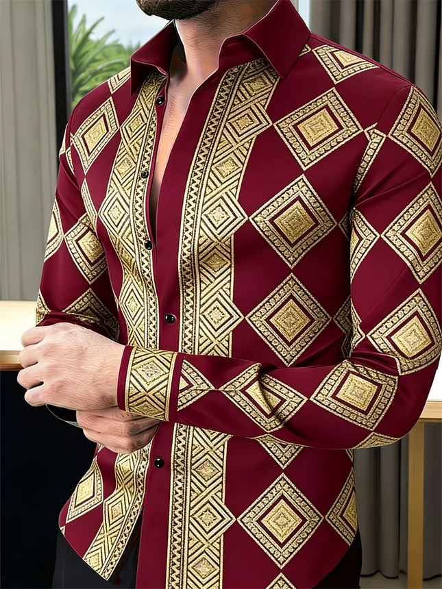 New men's 3D clover printed long sleeved shirt with high-quality pattern casual long sleeved collar top