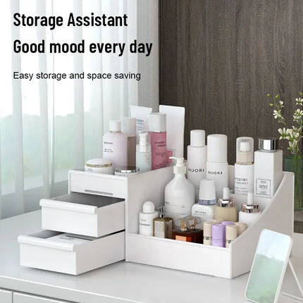1pc White New Drawer Makeup Storage Box Dormitory Finishing Plastic Shelf Cosmetics Skin Care Dressing Table Desktop