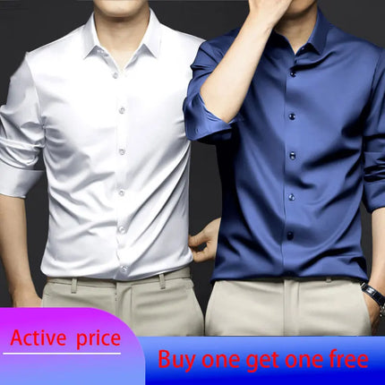 6XL Mens dress black shirts long-sleeved Office Wear Oversize wrinkle-proof non-ironed solid color business casual ice silk