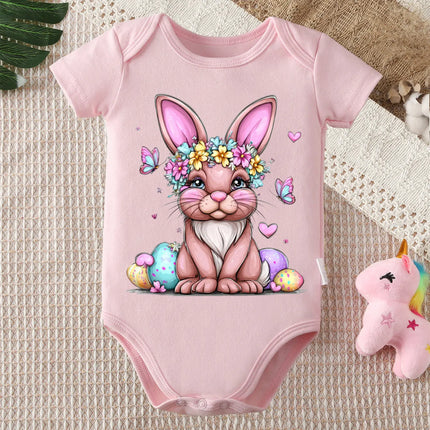 Pure Cotton Bodysuit Retro Happy Easter Bunny Flowers Onesie Comfortable Cloths for Baby Jumpsuit for 0 To 12 Months Newborn