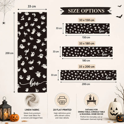 2D Flat Printed Linen Table Runner Cute Boo Table And Kitchen Linens Home Decor Items For Family Dinner Banquet Halloween