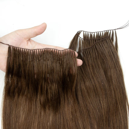 Invisible Feather Hair Extensions Human Hair Feather Tip Hair Bundles Natural Sew In Microring Hair Weft 50cm 120 strands