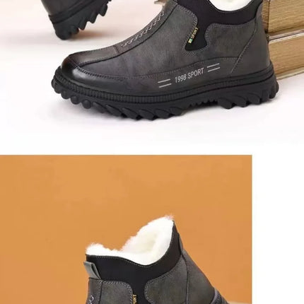 Men's Winter Casual Shoes Thickened Fleece Lined Waterproof Leather Surface Warm Wear Resistant Work Shoes Slip on round Toe