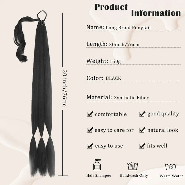 30-Inch Synthetic Long Braided Ponytail Hair Extension DIY Hairpiece Ponytail for Women Suitable for Daily Use
