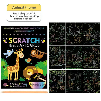 9Pcs/set Magic Rainbow Color Scratch Art Painting Paper Card Kit Cartoon Animal Drawing Board Drawing Toys DIY Educational Toy