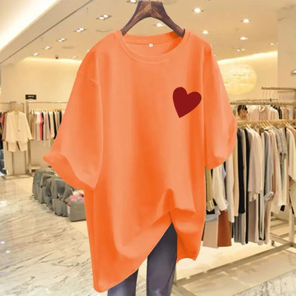 Women's Fashion Pure Cotton Love Print T-shirts Summer Casual Versatile O-neck Short Sleeve Top Tee Office Lady Basic Pullovers