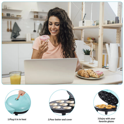 Mini Donut Maker Machine Makes 7 Doughnuts 700W Double Sided Heating Non Stick Coating Family Party Electric Donut Equipment