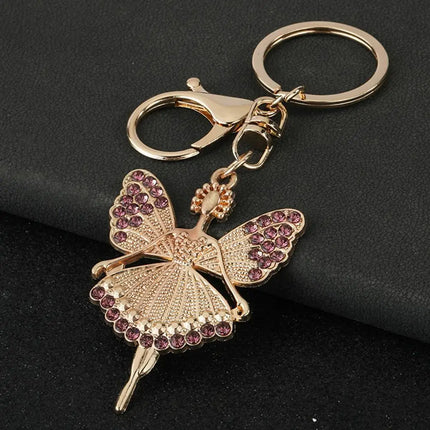 Cute Ballerina Keychain Diamond Encrusted Ballet Girl Keychain Rhinestone Ballerina Pendant with Rotating Lobster Clasp