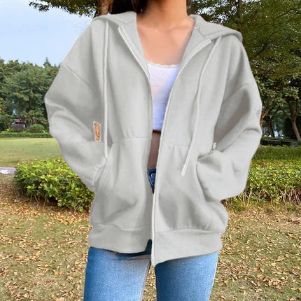 Oversized Hooded Zipper Sweatshirt Shoulder Drop Cuff Independent Station Women's Open Cardigan Street Style Comfortable Casual