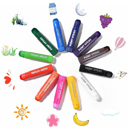 12 Colors Wax Crayon Solid Gouache Stick Water-based Quick Dry Washable Children Painting Stick Graffiti Colouring Art Supplies