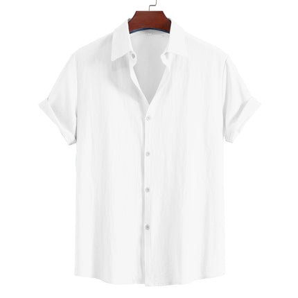 Men's Summer Lapel Short Sleeve Solid Color Button Cardigan, Fashionable Cotton Men's Shirt Tops