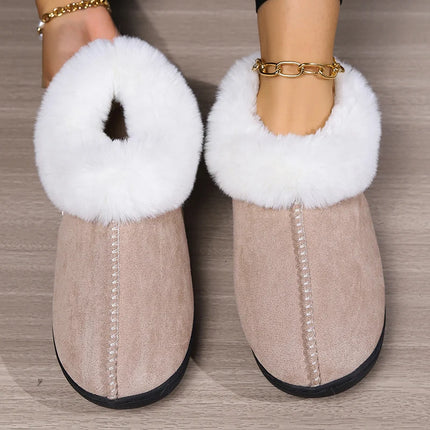Fur Ankle Fluffy Slippers Women 2024 Winter Warm Plush Indoor Home Slippers Woman Faux Suede Closed Toe Soft Sole House Shoes