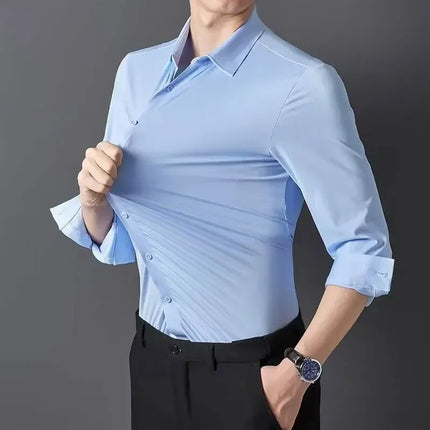 Premium Men's Ultra-Stretch Slim-fit Shirt - High-Quality Silky Business Formal Long-Sleeve Shirt for Social and Casual Wear