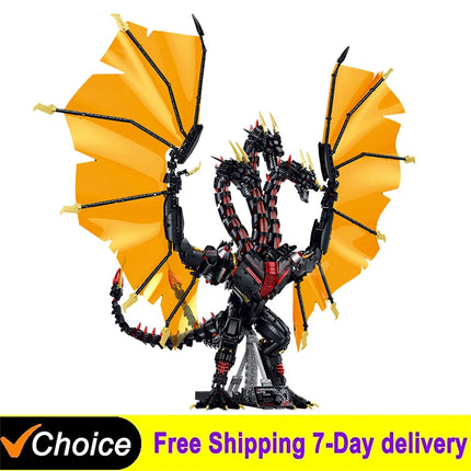 3975Pcs MOC Three-Headed Dragon Building Blocks Shadowed wing With Light Monster Assembly Ornament Adult Collection Desktop Toys