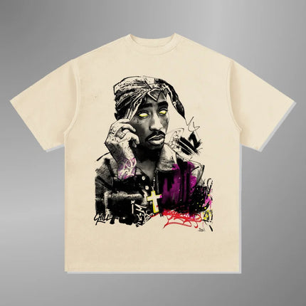 Tupac Shakur Crew Neck Printed T-Shirt Women Men Oversize Fit Short Sleeve Street Harajuku High Quality Cotton Casual Clothing