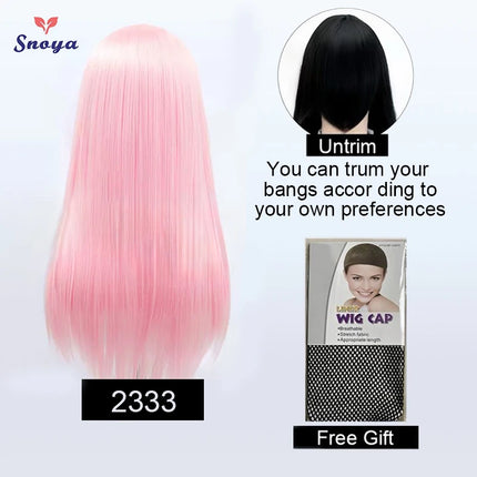 Snoya 60cm synthetic long straight cosplay wig with bangs Heat Resistant hair Anime pink blonde red blue purple women wig