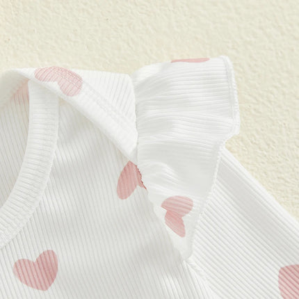 Pudcoco Infant Baby Girls 3Pcs Spring Outfits Heart Print Romper Suspender Skirt Headband Set Newborn Clothes 0-18M