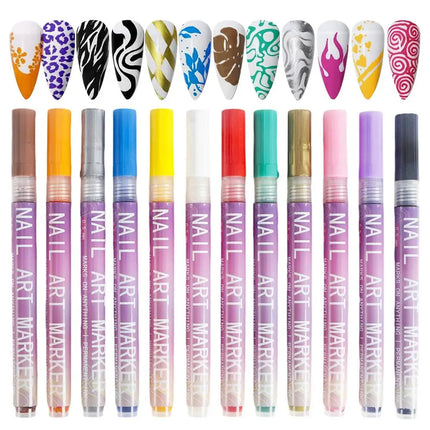 12 Colors Nail Art Pens Set,Nail Polish Pens Drawing Painting Point Liner Acrylic Painted Pen Kit, Waterproof and Quick-drying