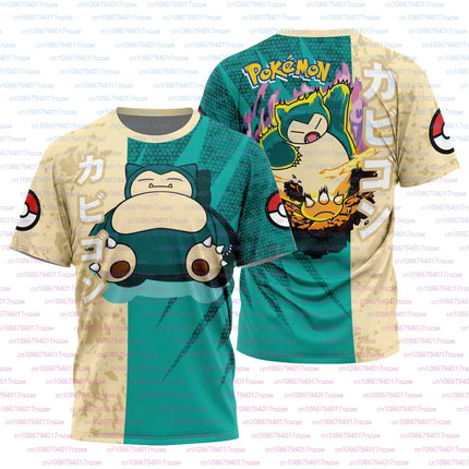 New Super Cute Figure Pokémon Anime 3D Printed Boys T-shirt Summer Men's Snorlax Squirtle Trend Loose Casual Short Sleeved Tops