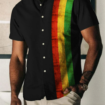 2023 Summer Vintage Men's Hawaiian Shirt Short Sleeve Stripe Printed Shirts For Men Single Button Beach Tee Shirt Men Clothing