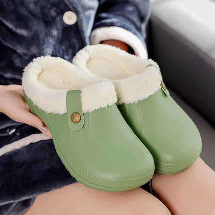 KANCOOL Fur Lined Clogs Shoes For Women Men Winter Indoor Outdoor Waterproof Plush Slippers Cozy Warm House Slippers Garden Shoe
