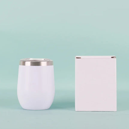 50pcs Custom 12oz double wall stainless steel wine tumbler insulated vacuum egg shape wine tumbler with sliding lids
