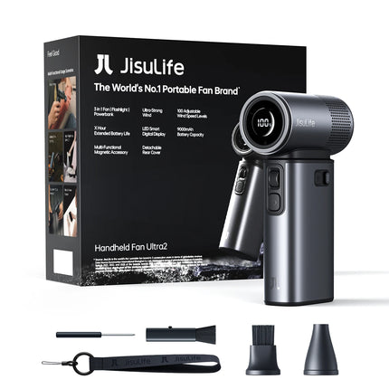 JISULIFE Handheld Fan Ultra 2, Powerful Turbo Jet Fan, 100 Speeds, 9000mAh Rechargeable Battery, LED Display, Outdoor Camping