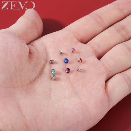 ZEMO 1 Piece 16G Stainless Steel Dermal Anchor Top 3MM/4MM Colorful CZ Crystal Micro Skin Diver Piercings Surface Body Piercing