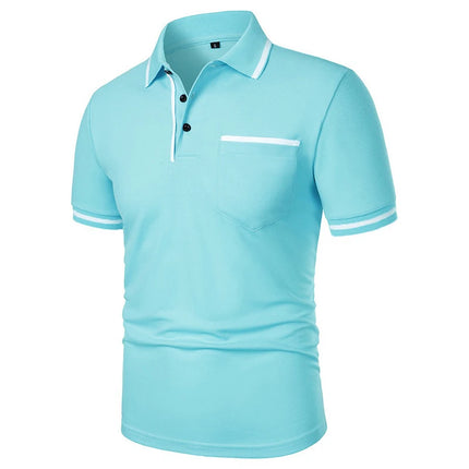 New Summer Men's Short Sleeve Polo Shirts Solid Business Casual Tees Fashion Breathable Loose Patchwork Tops Pockets Male Polos
