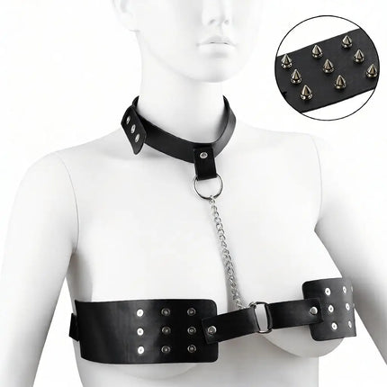 QKKQ Female Wearable Leather Bra New Adjustable Nipple Stimulator Chest Bondage Nipples Restrict Breast Binder BDSM Sex Toys