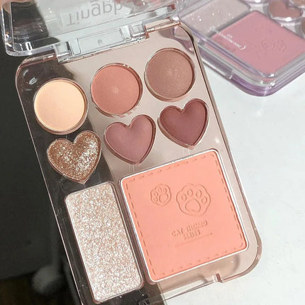 8-color Pearl Glitter Matte Peach Pink Blusher Highlight Eye Shadow All-in-one Plate Korean Makeup Pink Orange Eyeshadow Make Up