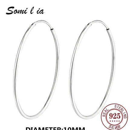 SOMILIA SOMILIA Platinum Big Hoop Earrings for Women, 925 Sterling Silver Jewelry Female Fashion Women Earrings 10-90mm For Gift