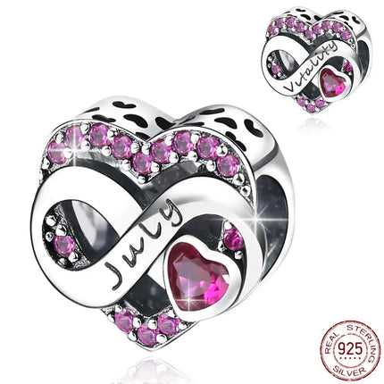925 Sterling Silver January-December Birthday Stone Love Zircon Pendant Bead Fit Charms Necklace Bracelet Women Jewelry DIY Gift
