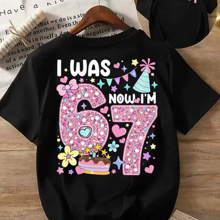 67 Meme T-Shirt for Girls 6-7 Years Old Birthday Party Gifts Summer Short Sleeve Tees Crew Neck Graphic Y2k Children's Clothing