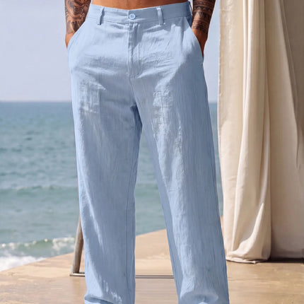 2026 Summer Men'S Cotton And Linen Pants Multiple Pockets Breathable Loose Drawstring Straight Leg Pants Sports And Casual Pants
