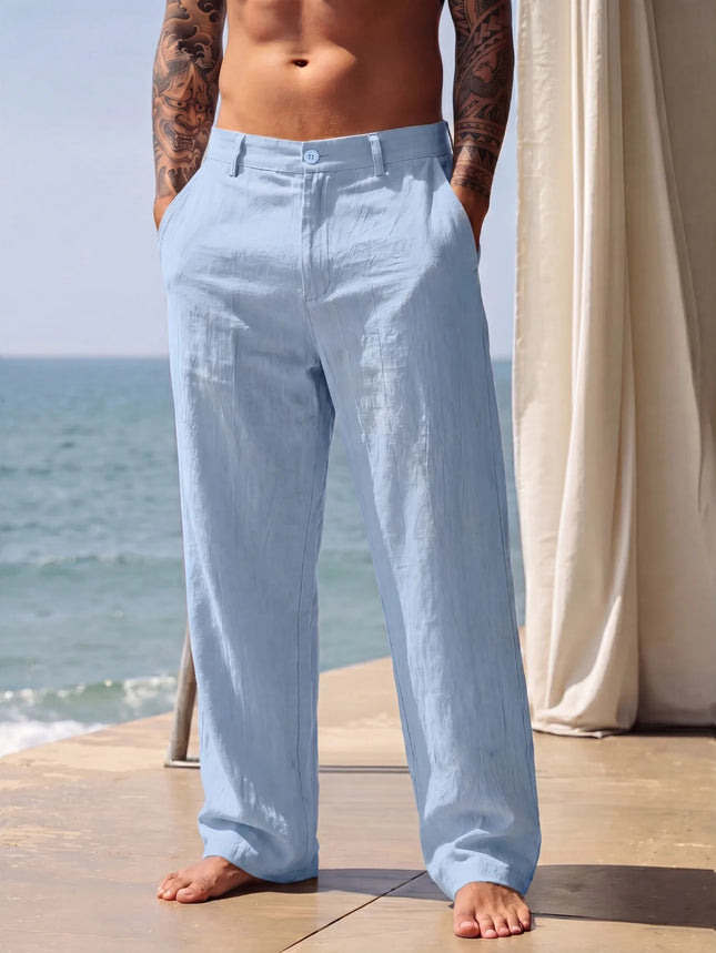 2026 Summer Men'S Cotton And Linen Pants Multiple Pockets Breathable Loose Drawstring Straight Leg Pants Sports And Casual Pants