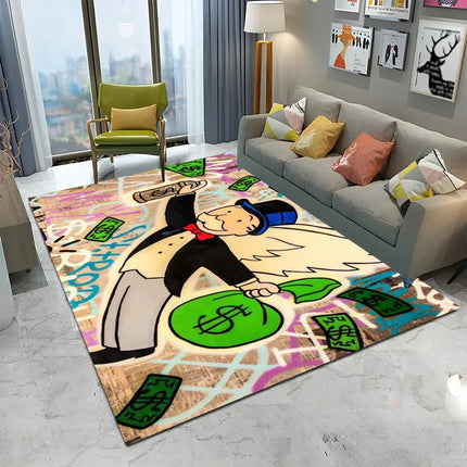Dollar Monopoly Cartoon Retro Games Carpet Rug for Home Living Room Bedroom Sofa Doormat Decor,kids Area Rug Non-slip Floor Mat