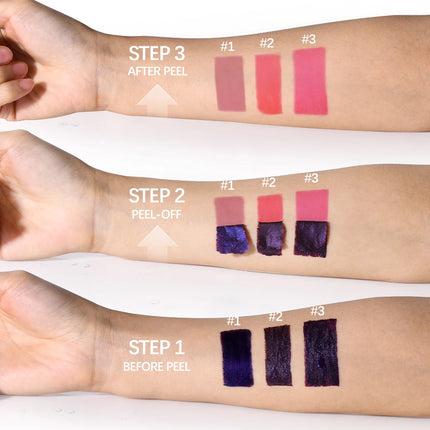 Lip Stain Blading Peel Off and Reveal Kit Long Lasting 3pcs Rose Waterproof Pink Lip Tint Transfer Proof Natural Lip Stain Kit