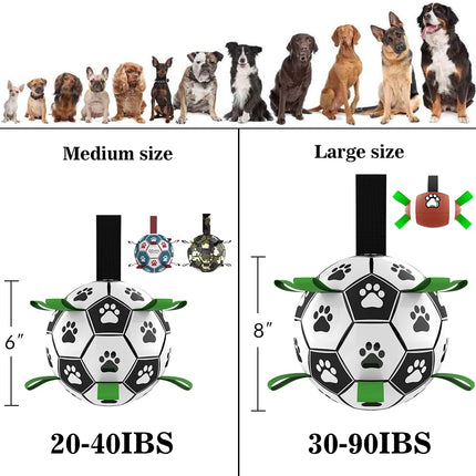Dog Soccer Ball with Straps, Interactive Fetch & Tug Toy for Medium Dogs, Outdoor Herding & Water Toy
