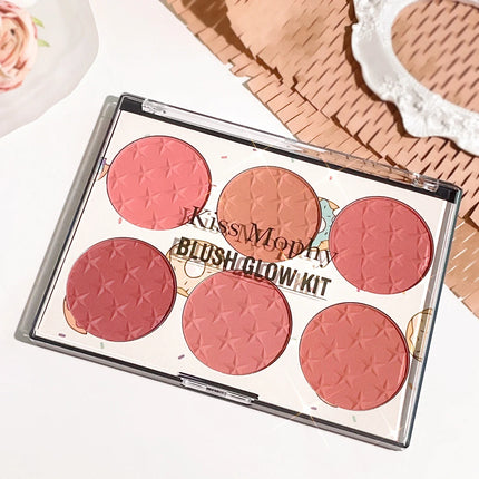 Natural Makeup 6-color Blush Palette – Sweet & Charm Light Shades for Brightening Matte Watercolor Effect Perfect for Days