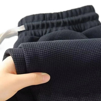 Men's Spring-Autumn Trendy Brand Loose-Fitting Stretchy Straight-Leg Sweatpants. Waffle Fabric. Micro-Bouncy Sporty Casual Pants