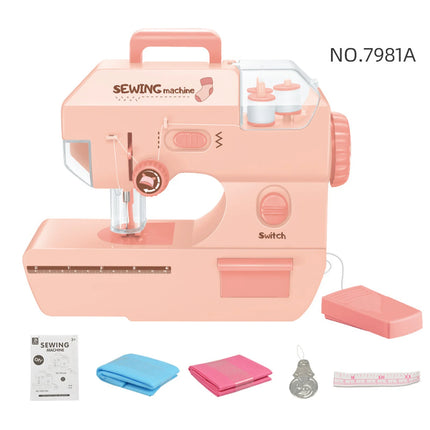 Mini Sewing Machine Toys for Kids, Electric Furniture Model Playing Home Toy with Lights DIY Simulation Sewing Gift for Children