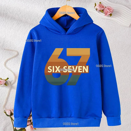 Autumn Winter Six Seven Cool Concise Print Kid Hoodies Fashion Boys Girls Long Sleeved Hooded Casual Warmer Children's Pullovers