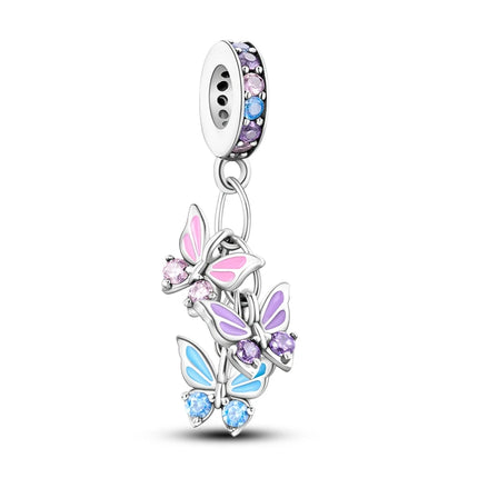 925 Sterling Silver Purple Series Butterfly Aries Gemini Safety Chains Fit Original Bracelet DIY Jewelry Making Gift For Women