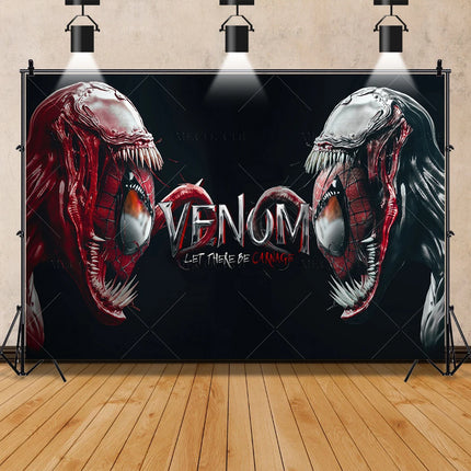 Marvel Movie Venom Backdrop Banner Superhero Custom Name Photo Background Spider-Man Kids Boy Birthday Party Decor Photo Props