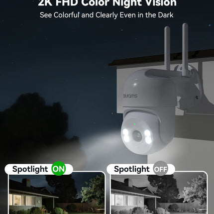 blurams 2K 2.4G Wi-Fi Home Security Camera Outdoor, 360° PTZ Camera Outside with Motion Tracking, Color Night Vision, 2-Way Talk