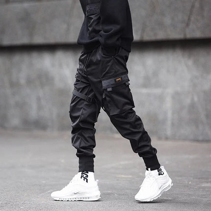 Functional Large Pocket Cargo Pants Men Harajuku Loose Hip Hop Trendy Elastic Ankle Casual Trousers Modern Streetwear