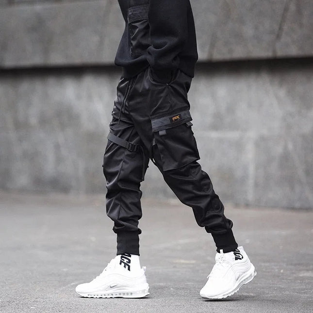 Functional Large Pocket Cargo Pants Men Harajuku Loose Hip Hop Trendy Elastic Ankle Casual Trousers Modern Streetwear