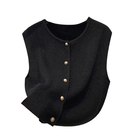 Soft Woolen Knitted Cardigan Women's Style Spring Autumn Fashion Metal Buckle Sweater Vest Layering Open-Shirt Tank Top
